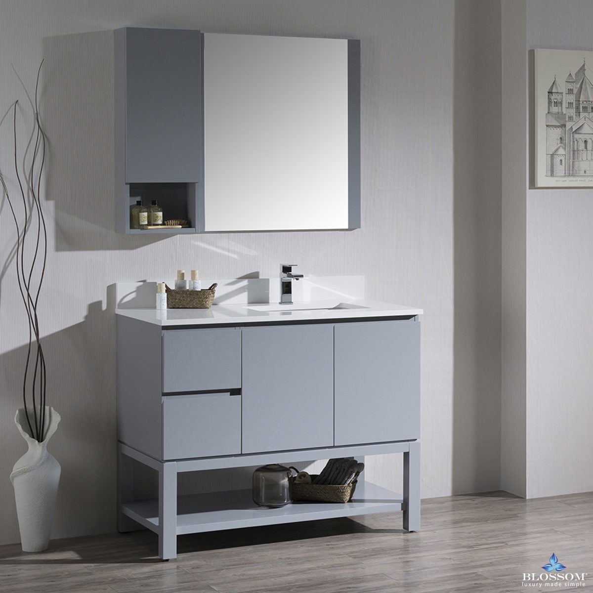 Monaco 42 Inch Vanity (Wall Hung, Chrome Legs, Wood Legs)
