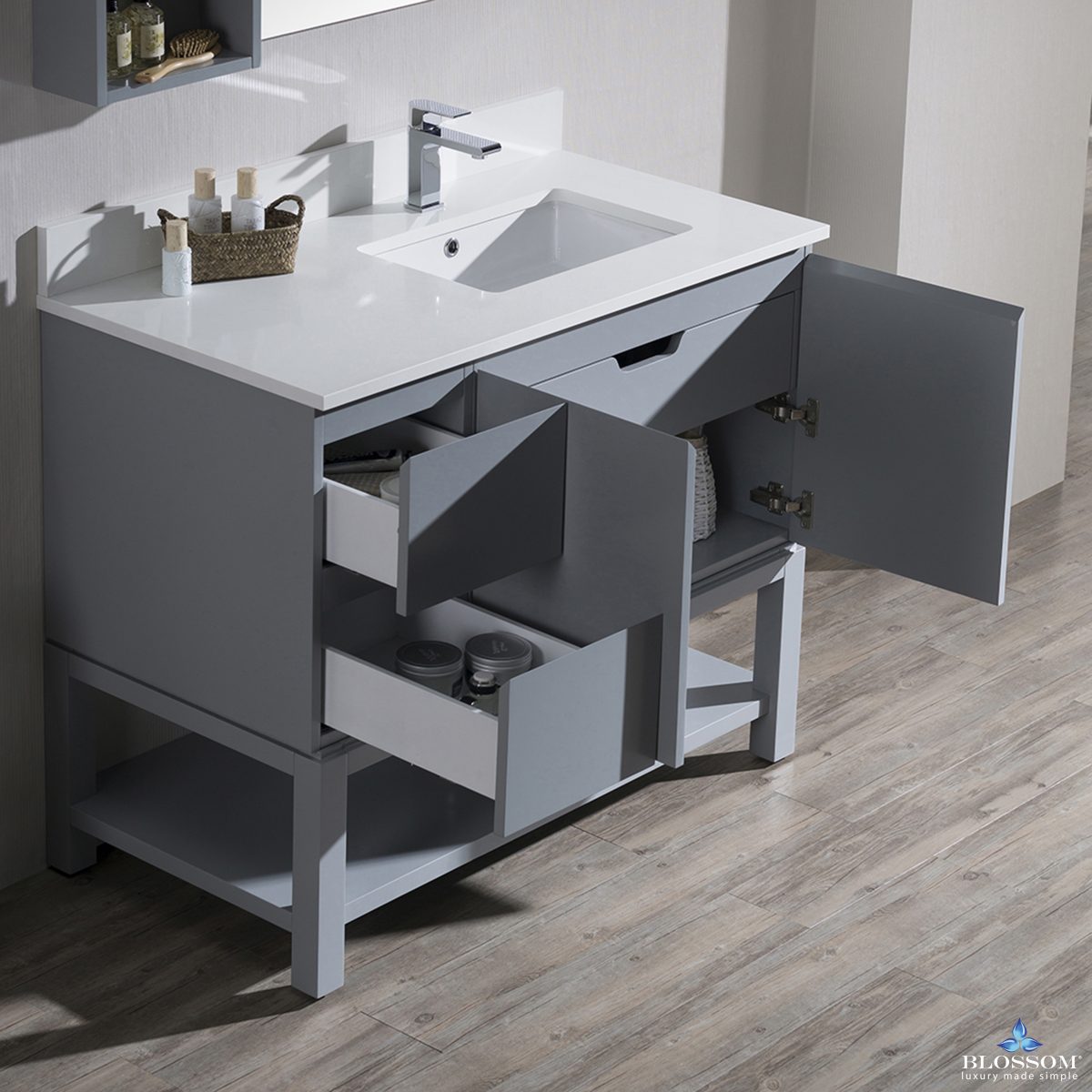 Monaco 42 Inch Vanity (Wall Hung, Chrome Legs, Wood Legs)