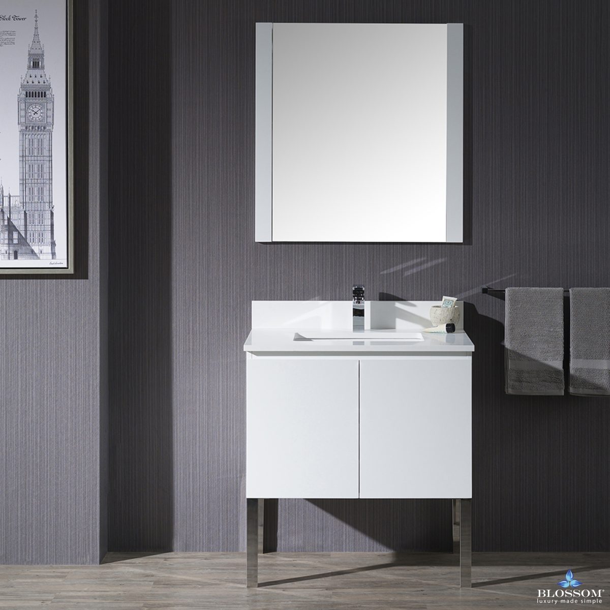 Monaco 30 Inch Vanity (Wall Hung, Chrome Legs, Wood Legs)