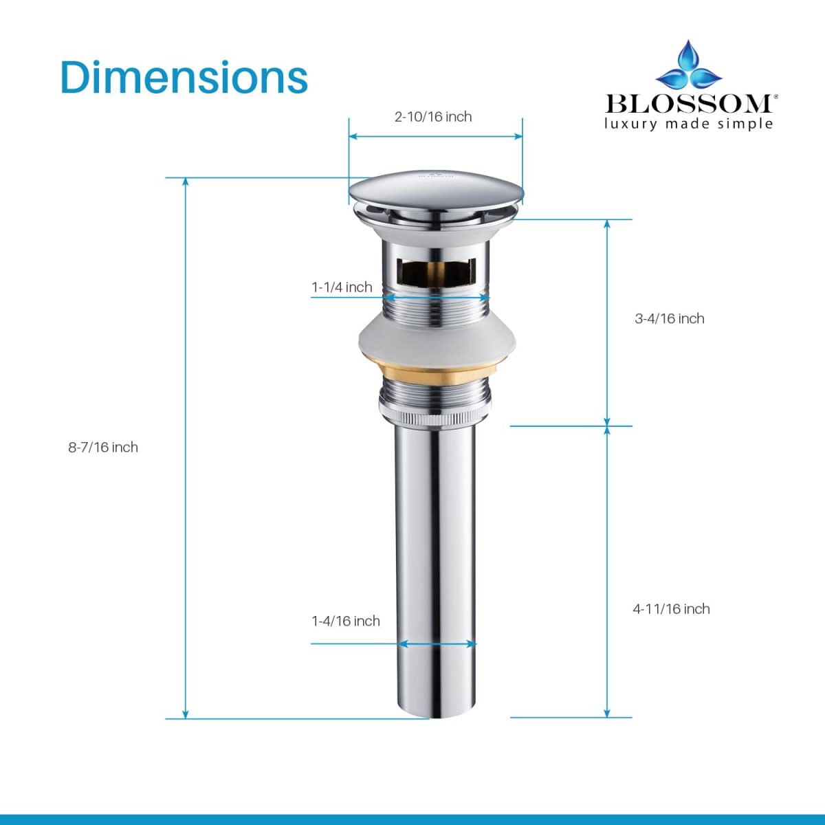 1-1/4” Brass Pop-up with Overflow – BA02 001