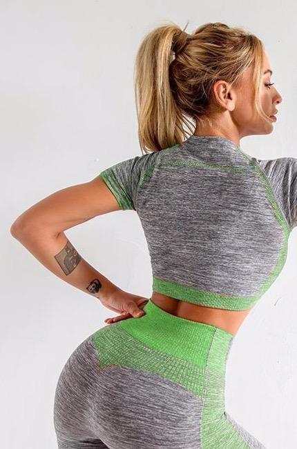 Astoria ENERGY Quarter-Sleeved Crop - Grey/Lime Green