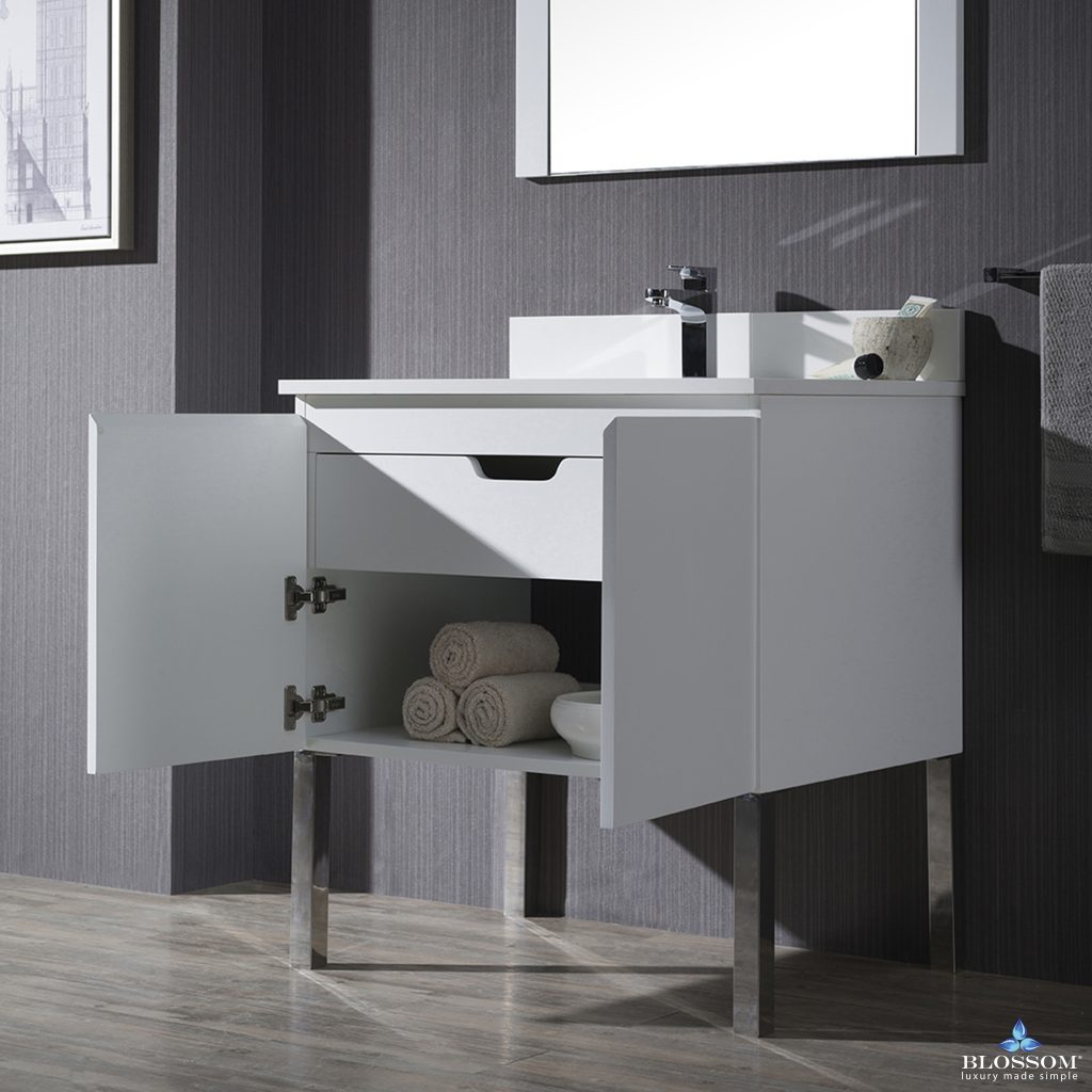 Monaco 30 Inch Vanity (Wall Hung, Chrome Legs, Wood Legs)