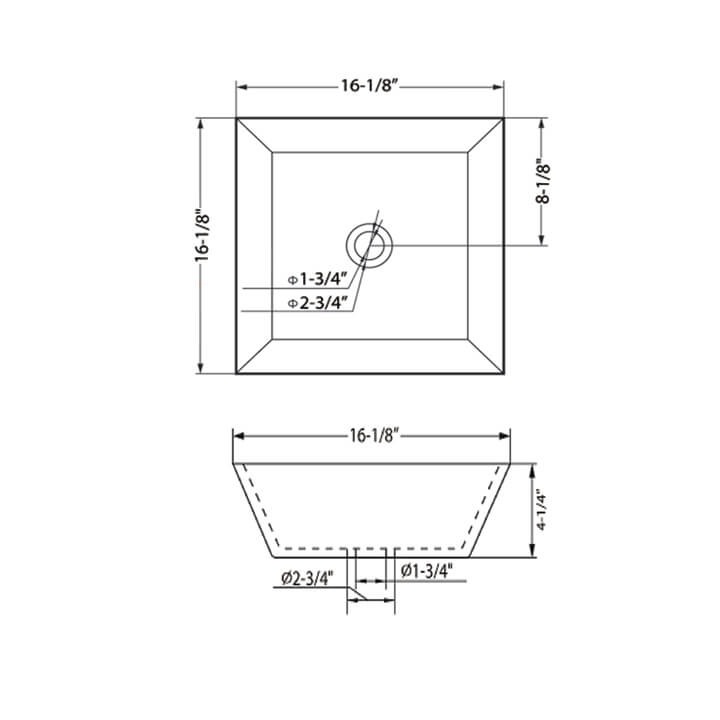 Vessel Ceramic Basin 16″ X 16″ Square – C04 1616