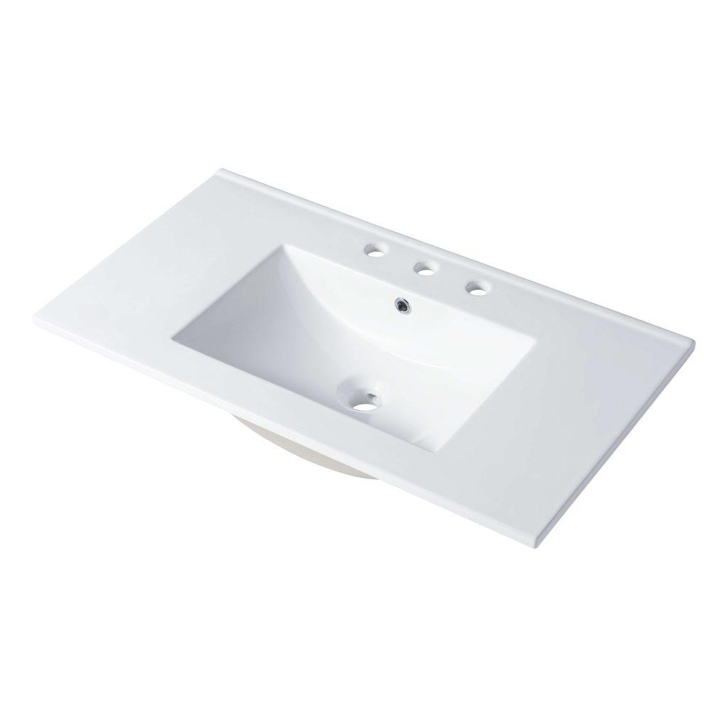 Ceramic Basin 36”x18” Top Mount Rectangular – Three holes – 8” Spread – C04 3618 TH