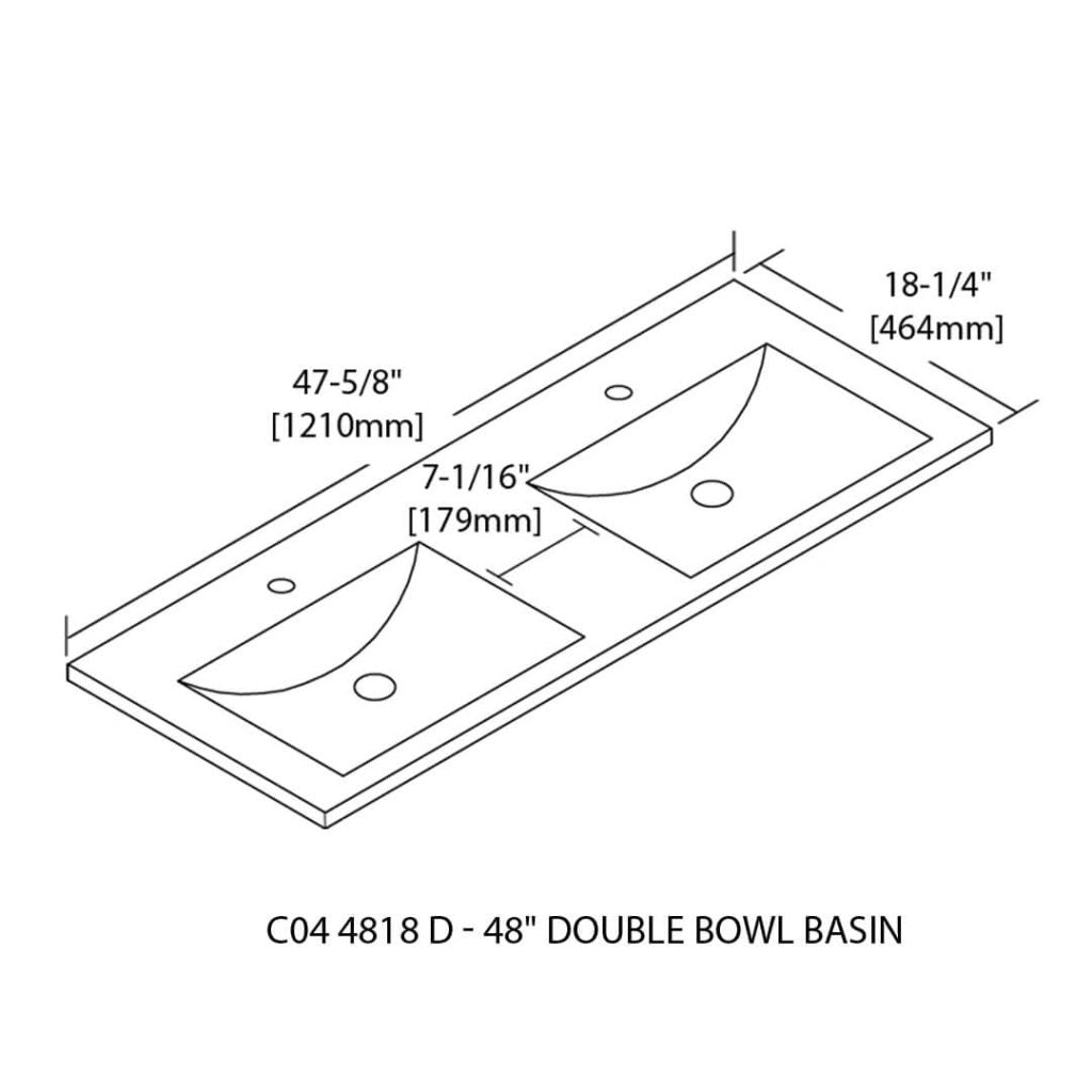 Ceramic Basin 48″ X 18″ Top-Mount Rectangular Double – C04 4818 D
