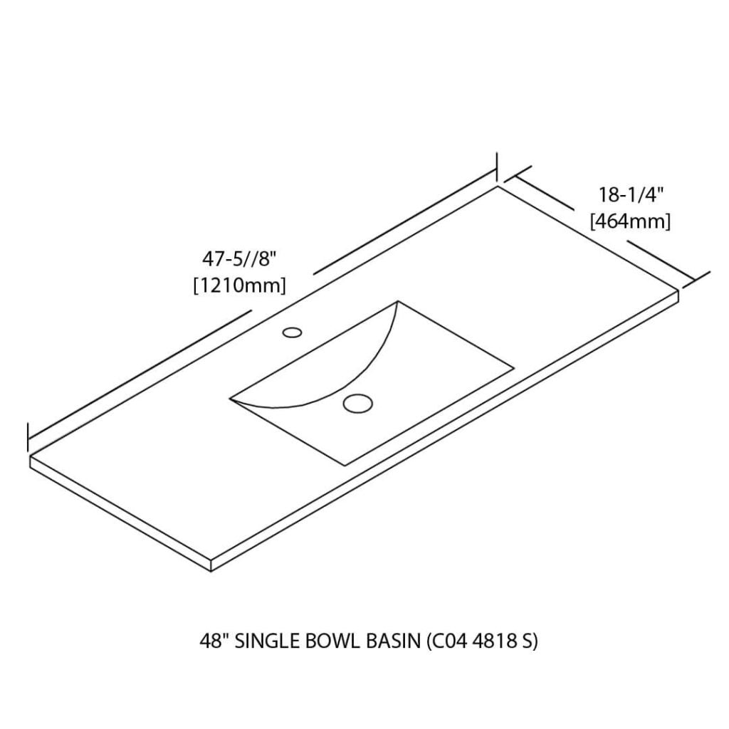 Ceramic Basin 48″ X 18″ Top-Mount Rectangular Single – C04 4818 S