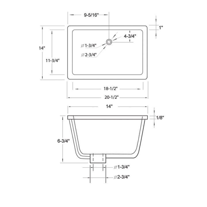 Undercounter Basin 21″ X 14″ Rectangular – C09 2114