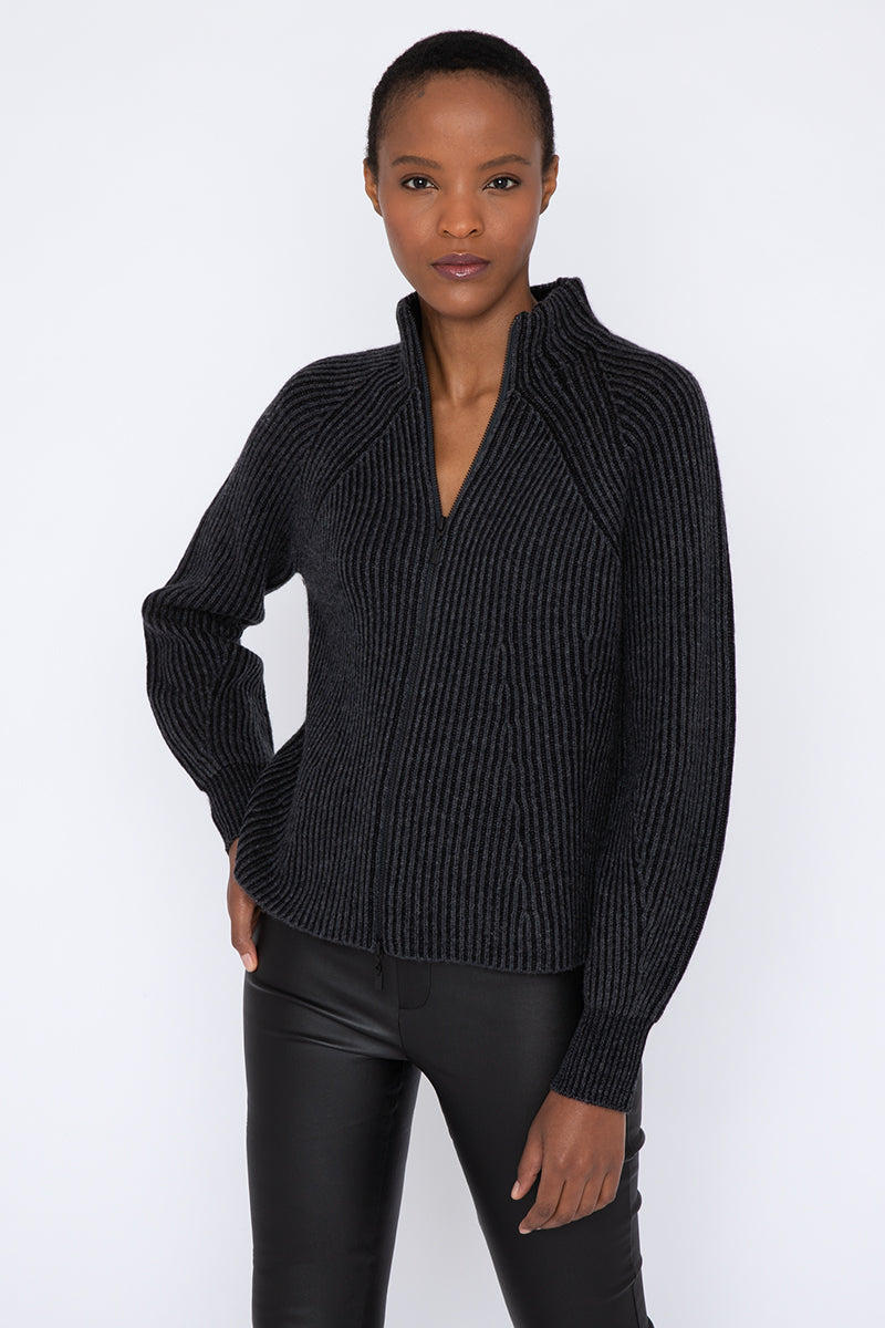 Kinross Plaited Zip Mock Cardigan
