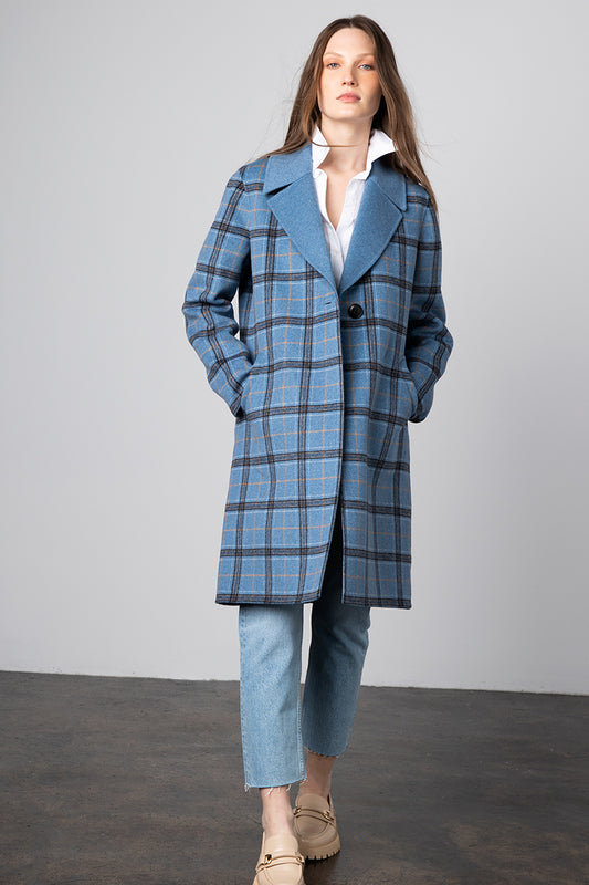 Kinross Cashmere Plaid Notch Collar Coat