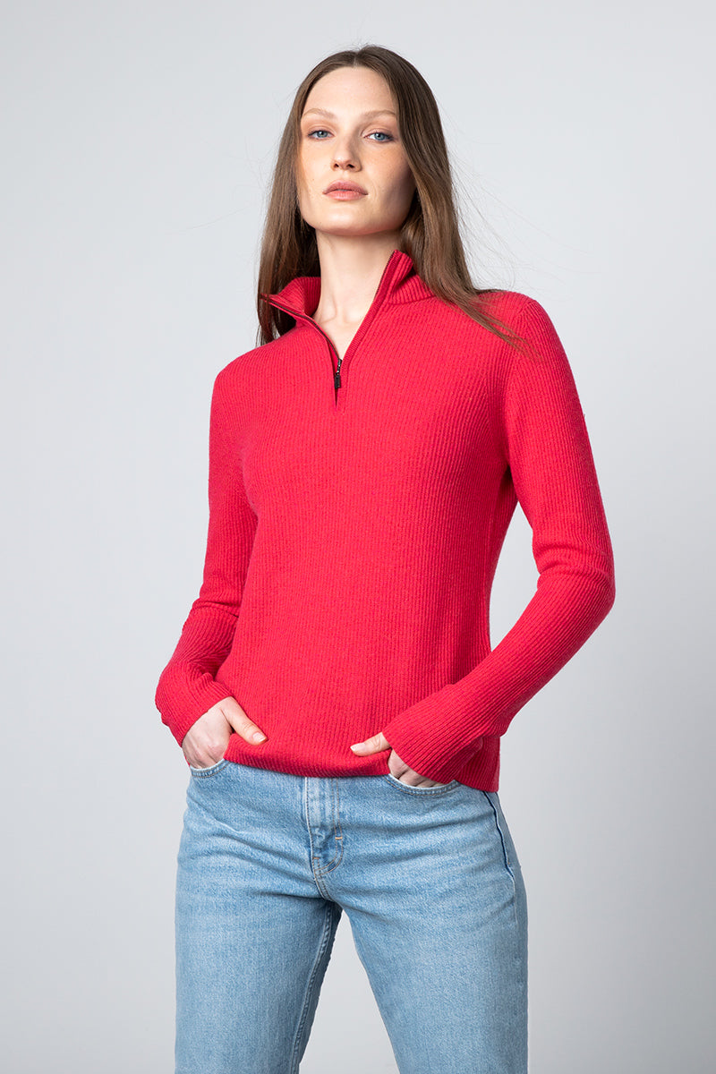 Kinross Cashmere Rib Zip Mock