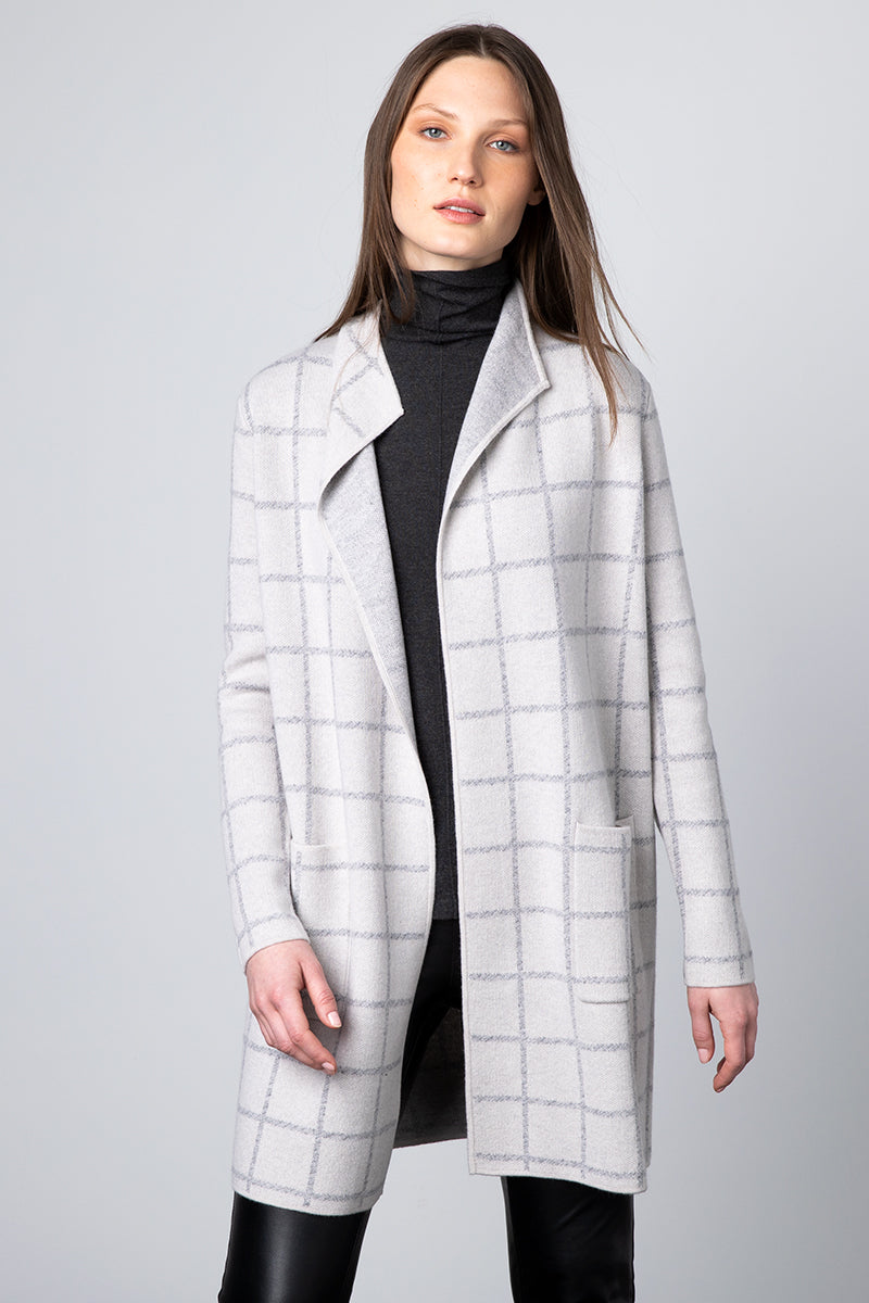 Kinross Cashmere Reversible Windowpane Cardigan