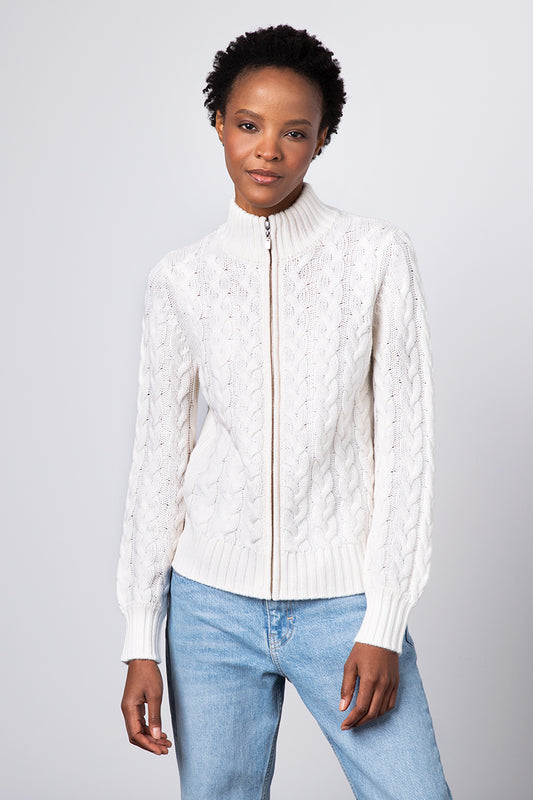 Kinross Cashmere Zip Cable Cardigan