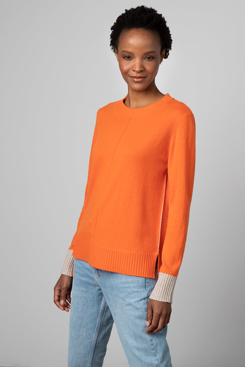 Kinross Cashmere Contrast Trim Crew