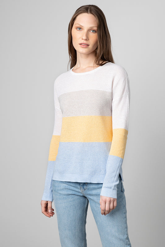 Kinross Cashmere Colorblock Thermal Pullover