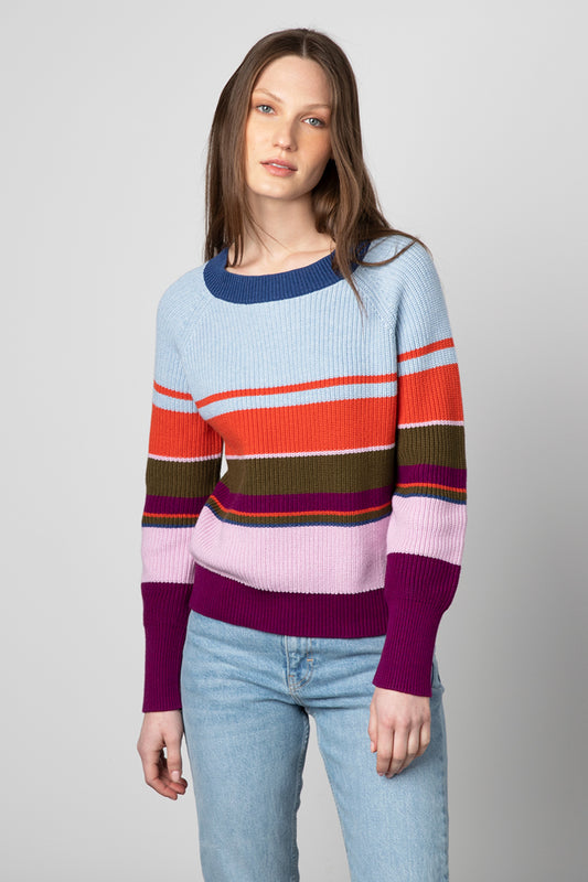 Kinross Cashmere Stripe Rib Crop Pullover