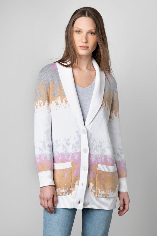 Kinross Cashmere Foliage Jacquard Shawl Cardigan