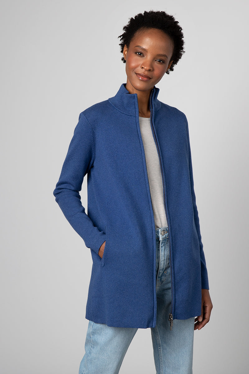 Kinross Cashmere Rib Zip Mock Cardigan