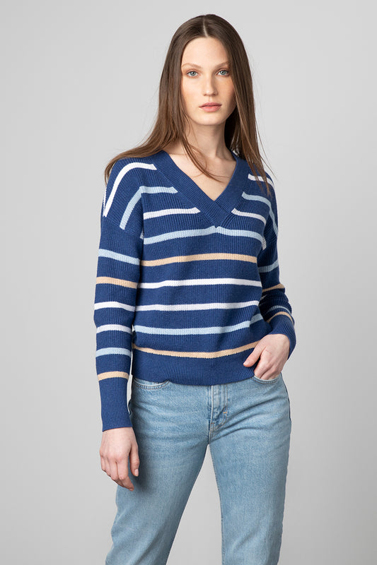 Kinross Cashmere Easy Stripe Vee