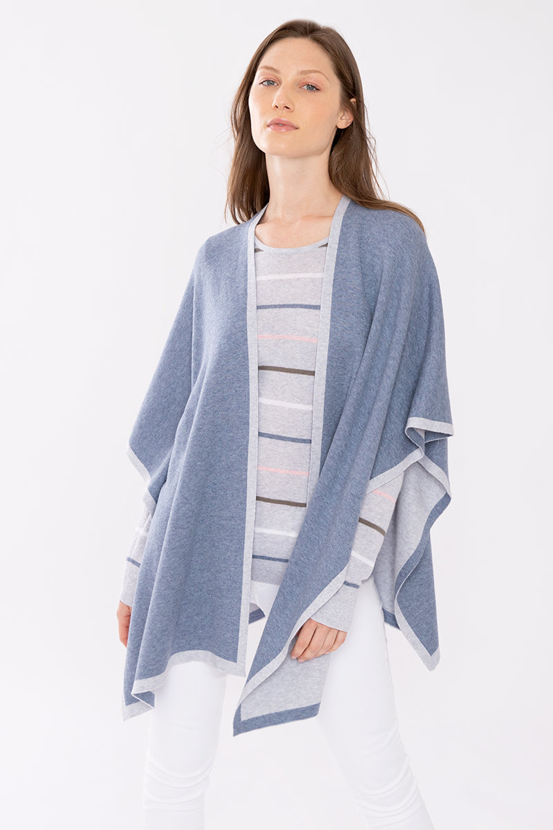 Kinross Cashmere Reversible Contrast Trim Ruana