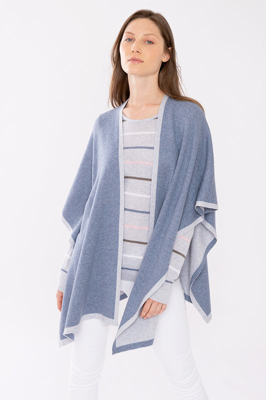 Kinross Cashmere Reversible Contrast Trim Ruana