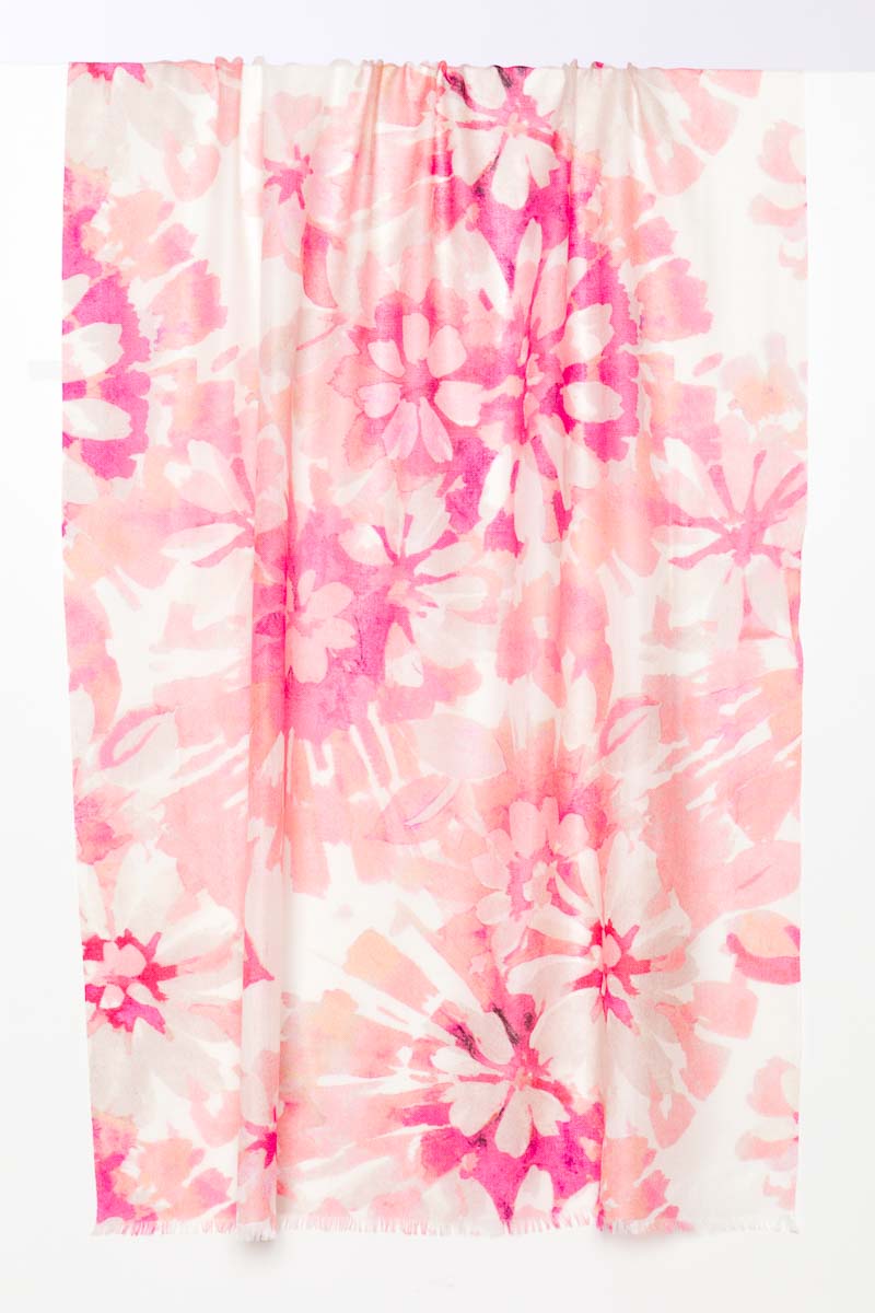 Kinross Cashmere Watercolor Floral Print Scarf