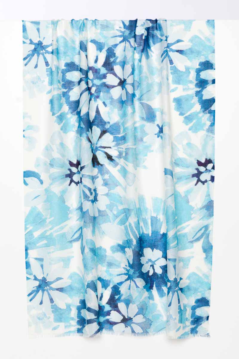 Kinross Cashmere Watercolor Floral Print Scarf