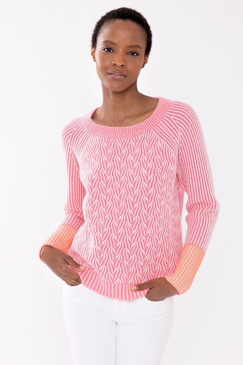 Kinross Cashmere Plaited Color Play Pullover