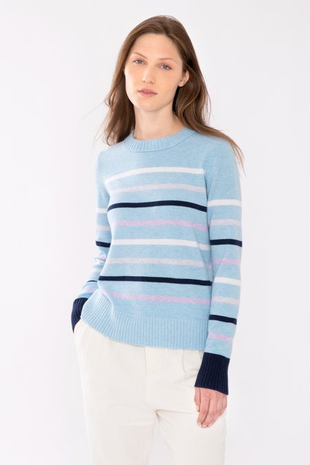 Kinross Cashmere Multi Stripe Crew