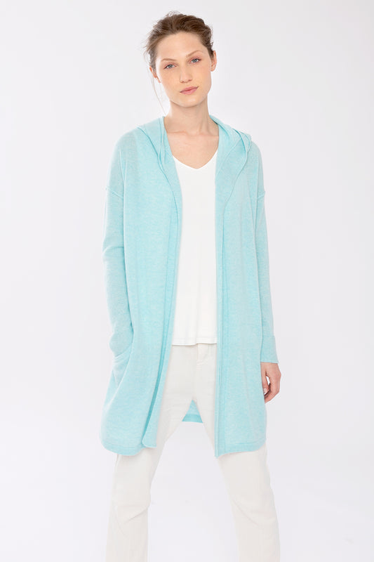 Kinross Cashmere DBL Placket Hooded Cardigan