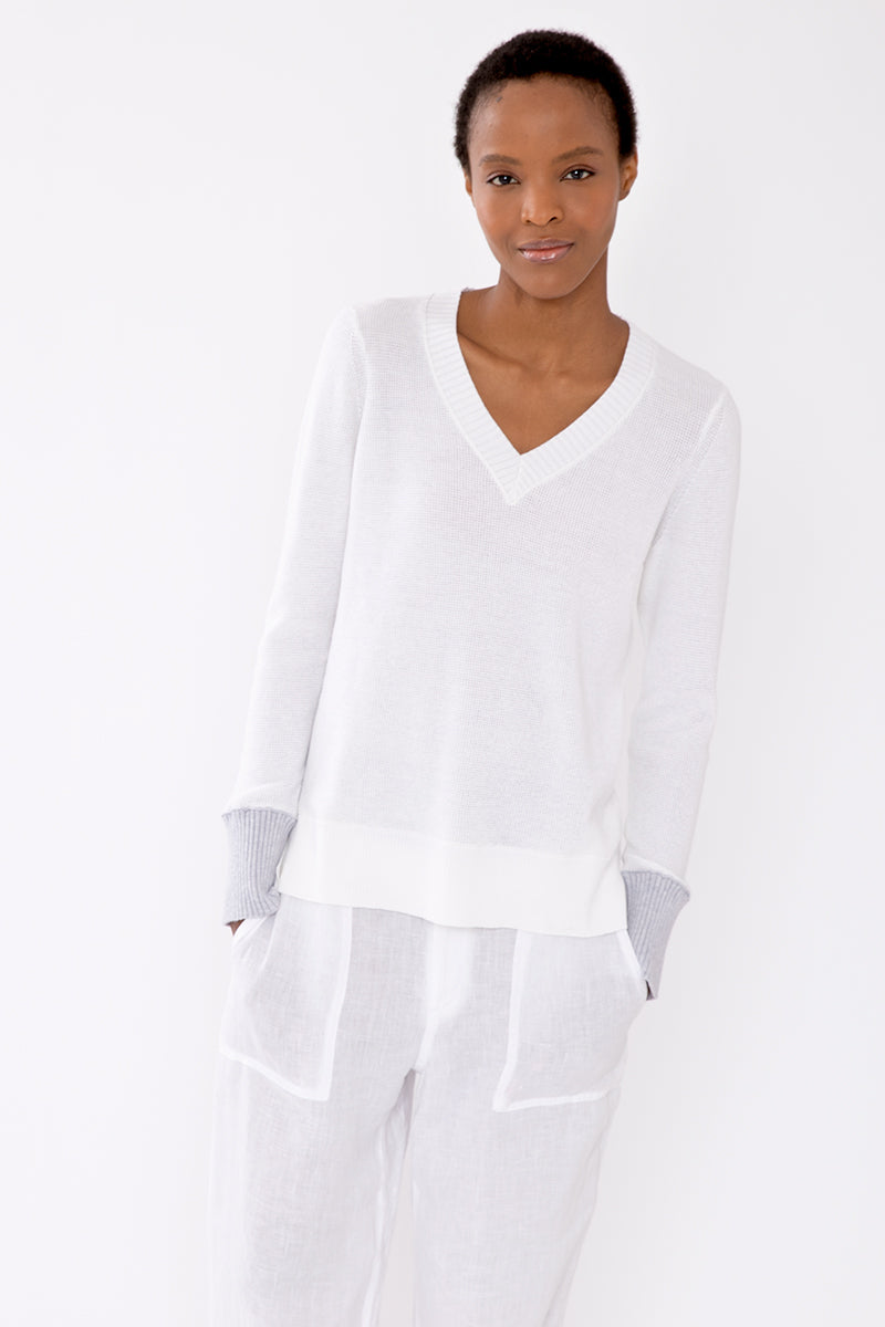 Kinross Cashmere Contrast Cuff Thermal Vee
