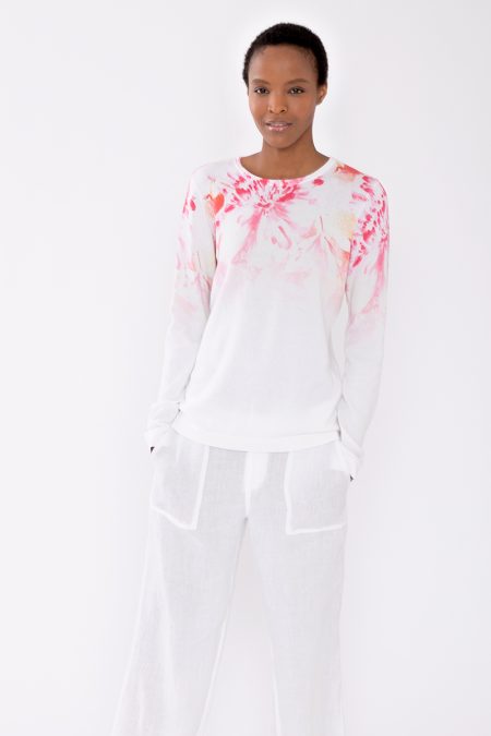 Kinross Cashmere Island Floral Crew