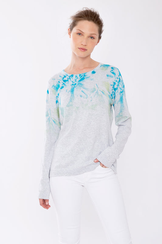 Kinross Cashmere Island Floral Crew