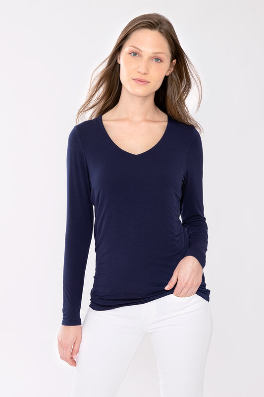 Kinross Cashmere Bamboo Long Sleeve Vee