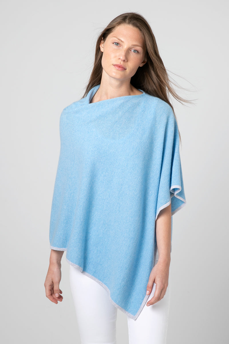 Kinross Cashmere Contrast Trim Poncho