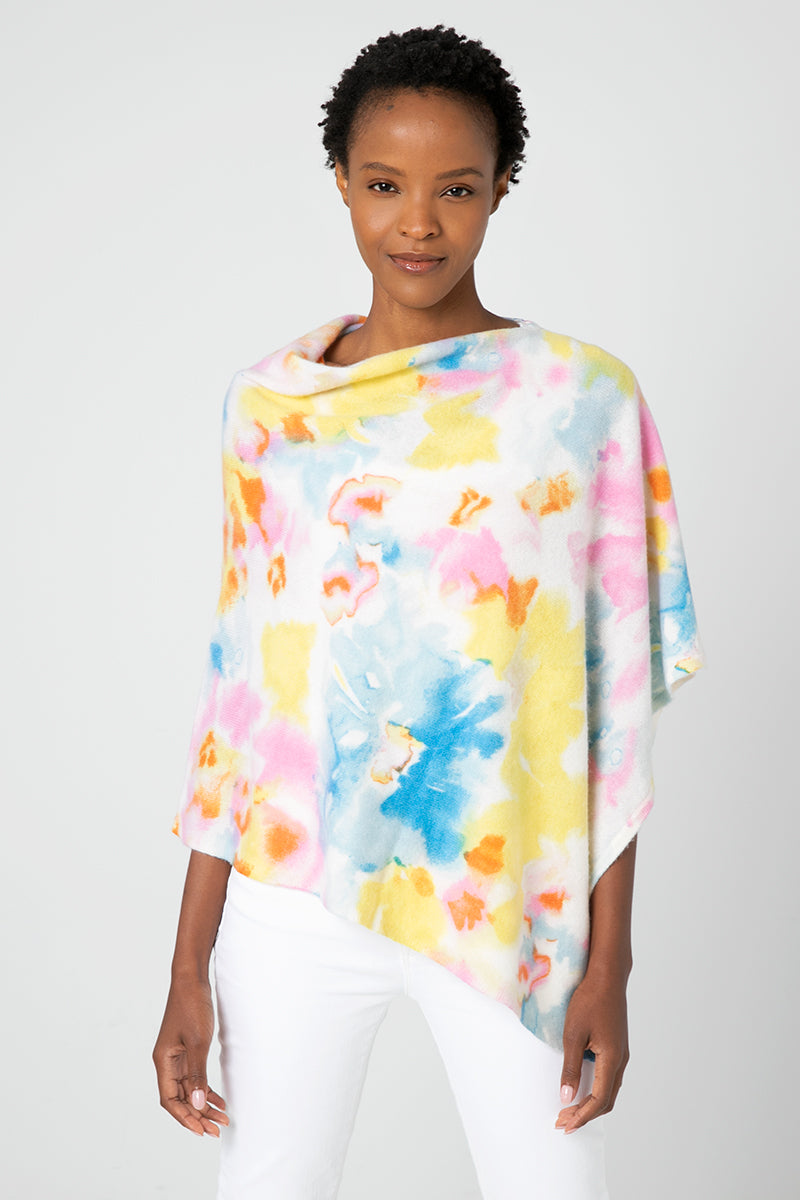 Kinross Cashmere Painted Floral Poncho
