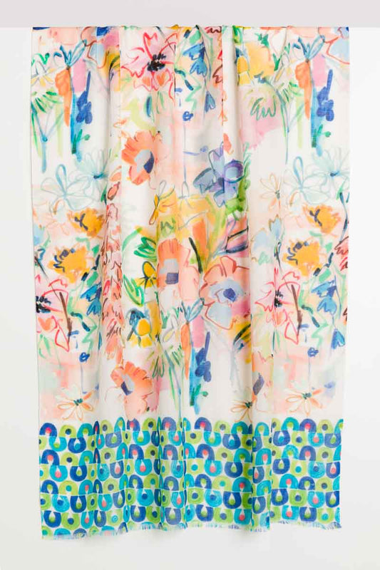 Kinross Cashmere Santorini Floral Print Scarf