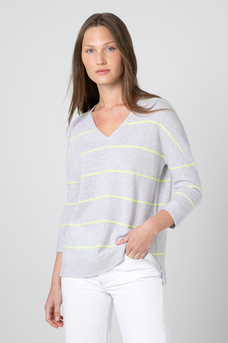 Kinross Cashmere Island Stripe Vee