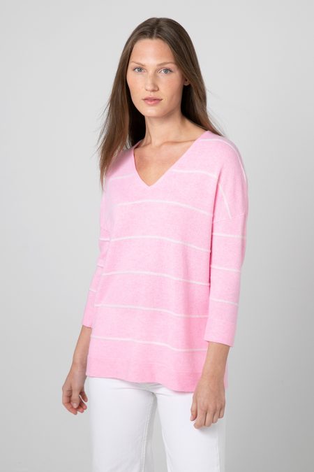 Kinross Cashmere Island Stripe Vee