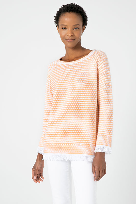 Kinross Cashmere Textured Fringe Pullover