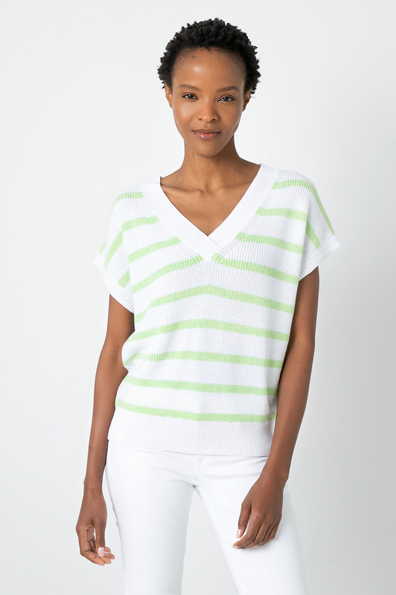 Kinross Cashmere Stripe Cap Slv Vee