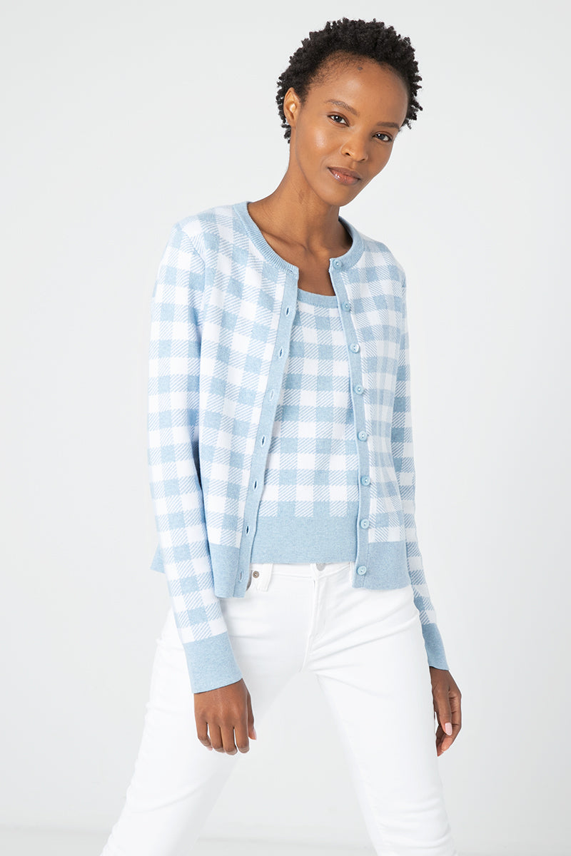 Kinross Cashmere Gingham Cardigan