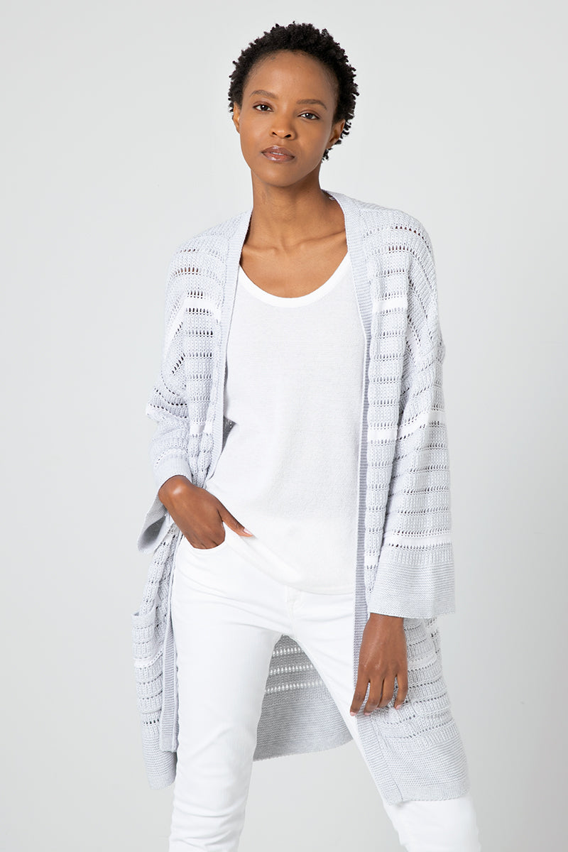Kinross Cashmere Texturerd Stripe Cardigan