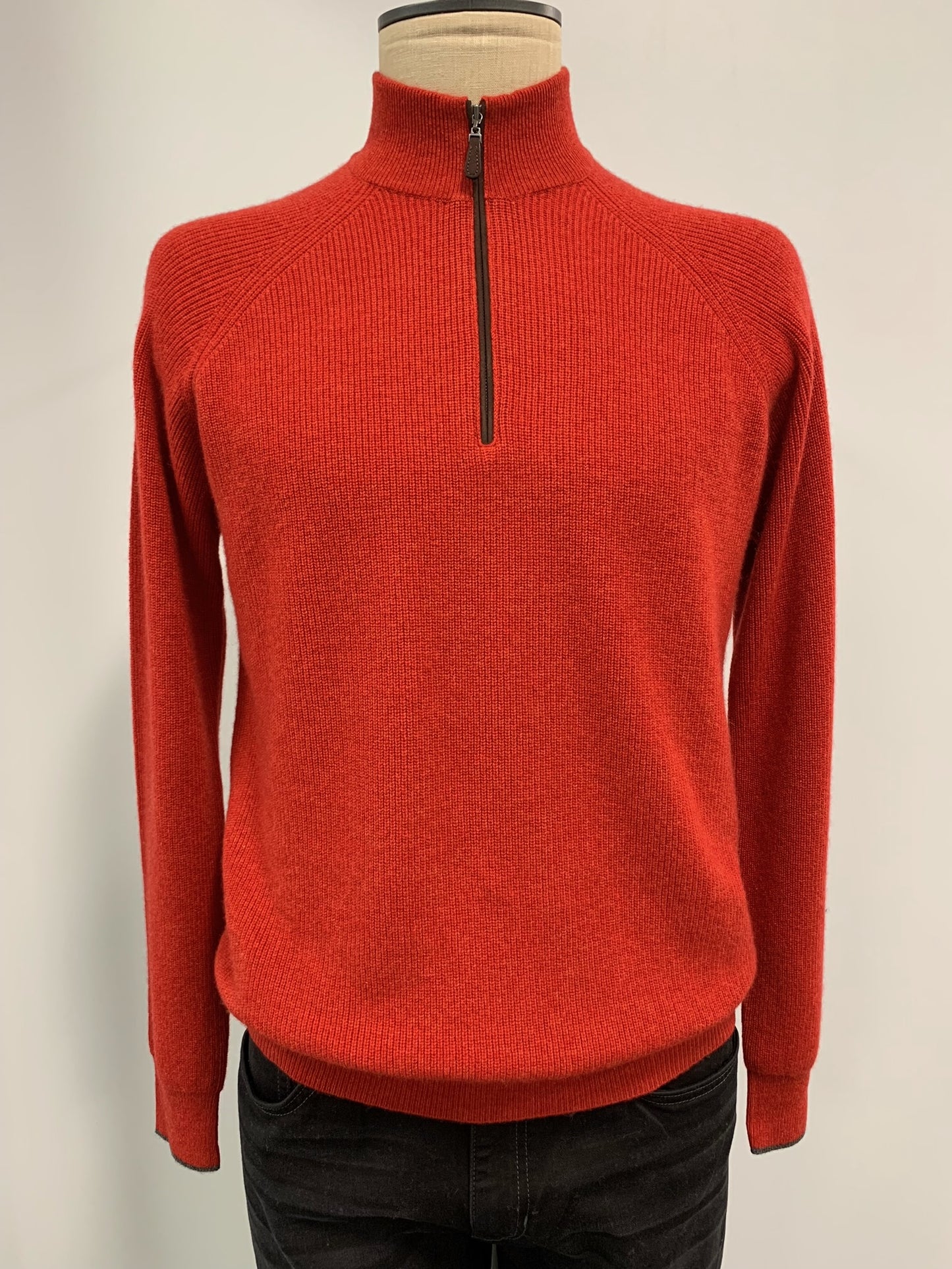Kinross Suede Trim Rib Qtr Zip Mock