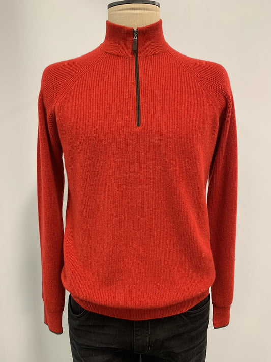 Kinross Suede Trim Rib Qtr Zip Mock