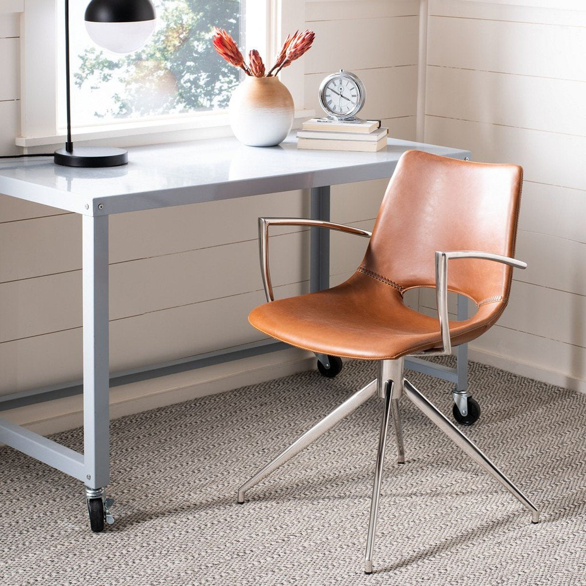 Dawn Midcentury Modern Leather Swivel Office Chair
