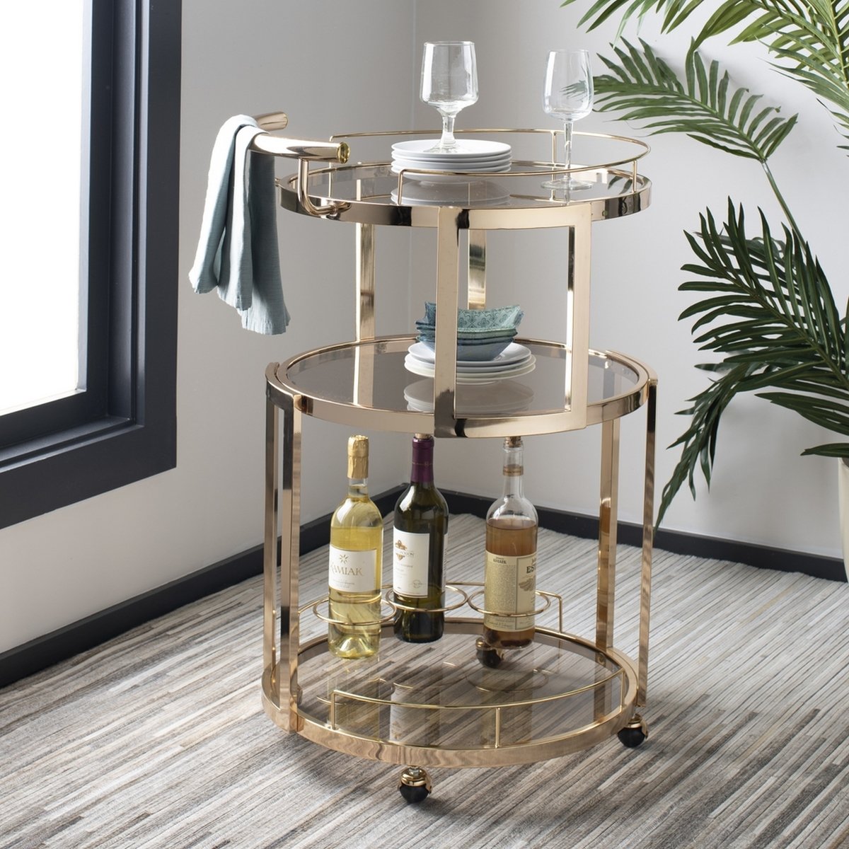 Rio 3 Tier Round Bar Cart And Wine Rack