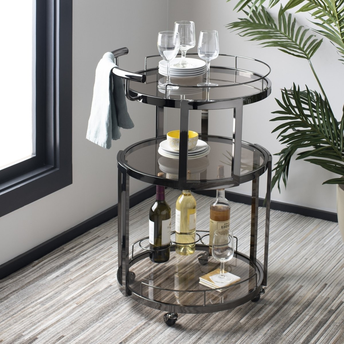Rio 3 Tier Round Bar Cart And Wine Rack