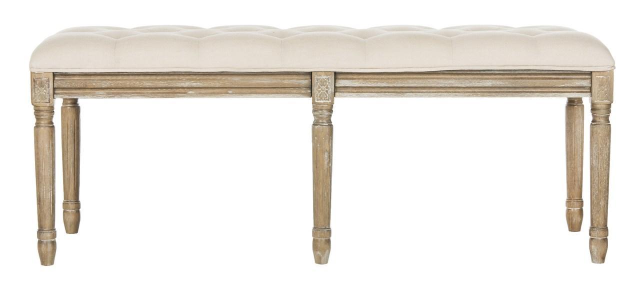 Rocha 19'' H French Brasserie Tufted Traditional Rustic Wood Bench