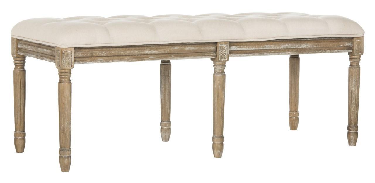 Rocha 19'' H French Brasserie Tufted Traditional Rustic Wood Bench