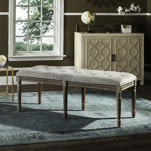 Rocha 19'' H French Brasserie Tufted Traditional Rustic Wood Bench